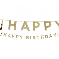 Banner Happy Birthday Dourado Glitter